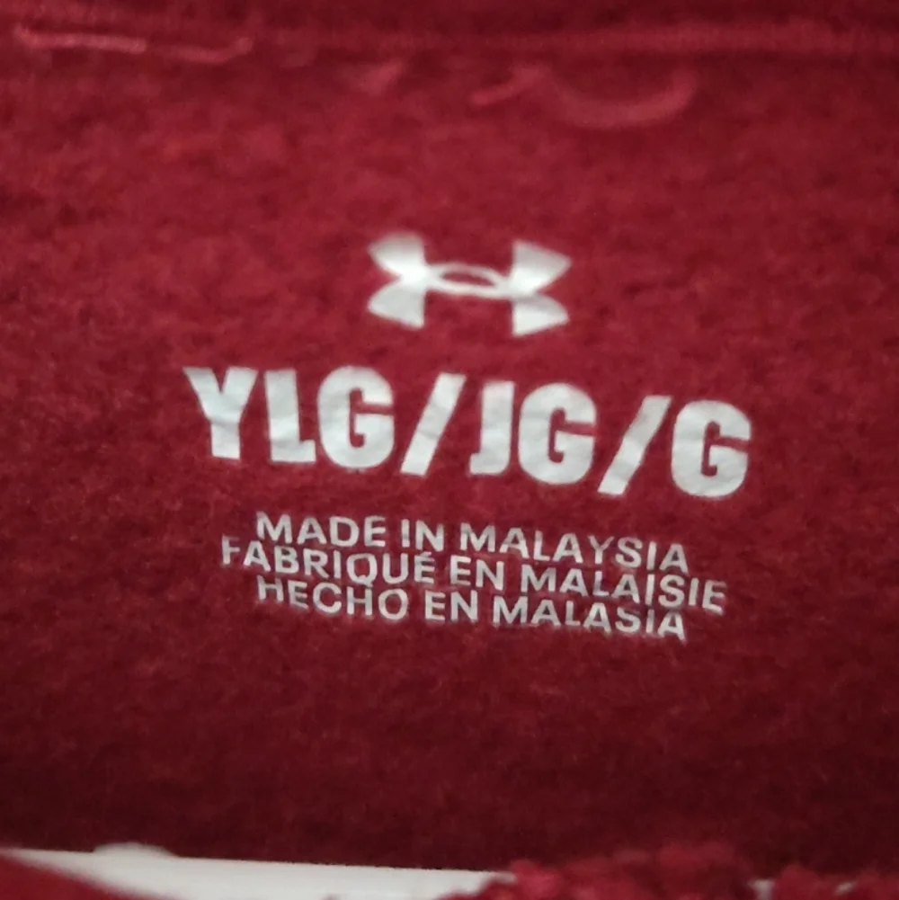 UNDER ARMOUR Boys UA Rival Fleece Youth Large Hoodie Red Maroon Striped Hoodie